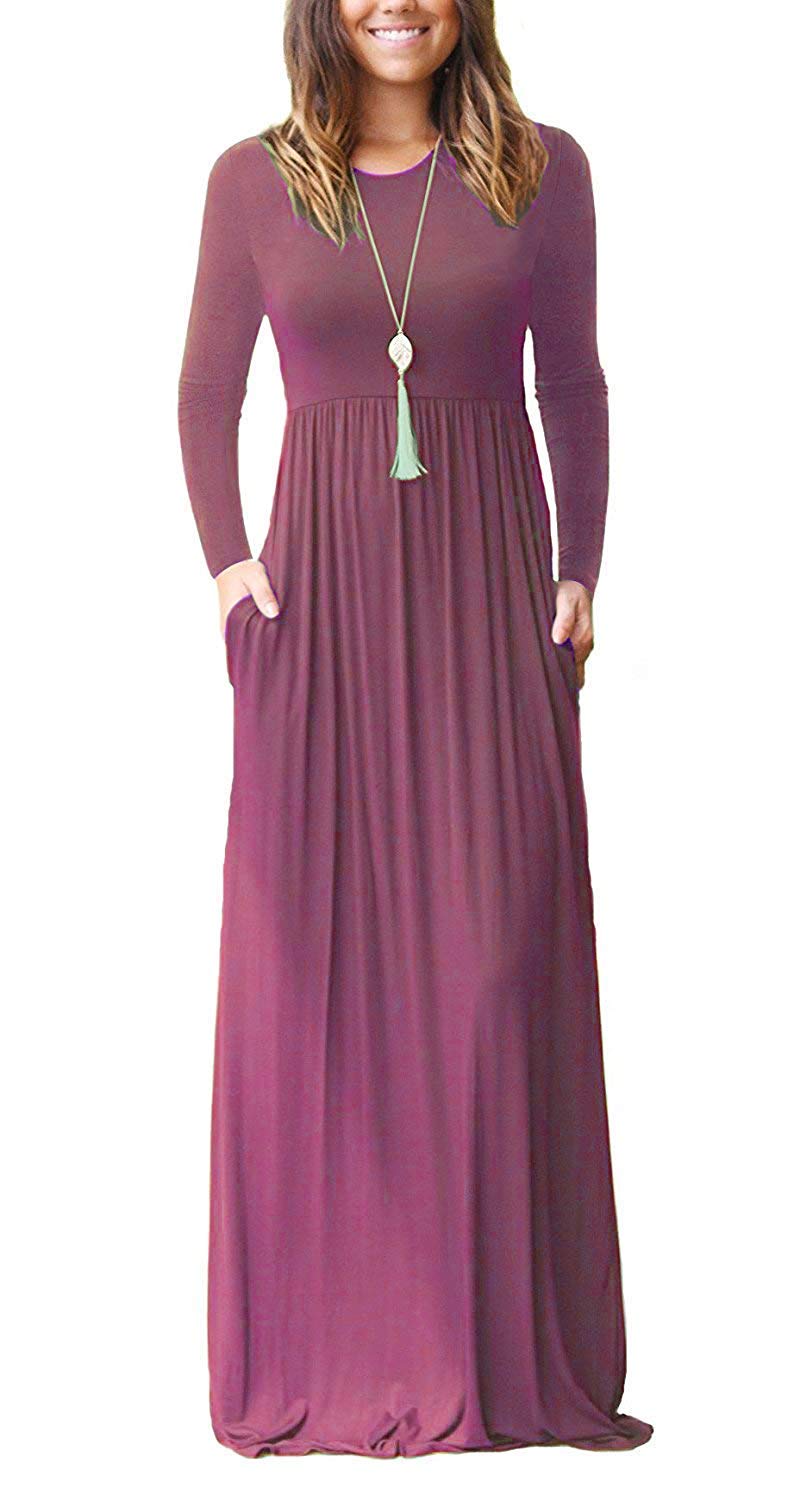AUSELILY Women's Classic Long Sleeve Dress Loose Plain Long Casual Maxi Dresses with Pockets 2026