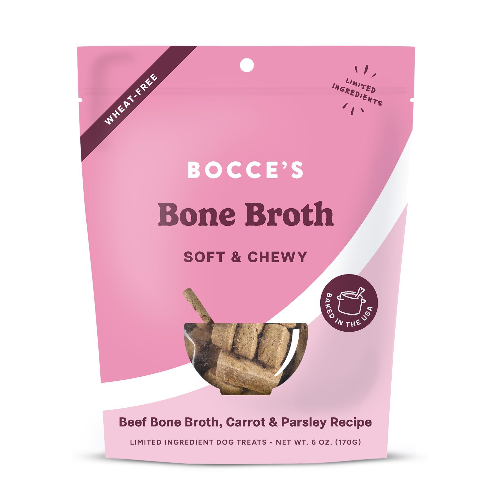 Bocce's Bakery Bac'n Nutty Soft & Chewy Dog Treats, Wheat-Free PB & Bacon Flavored All Natural Limited Ingredient Oven Baked Cookies for Dogs, 6 oz Bag