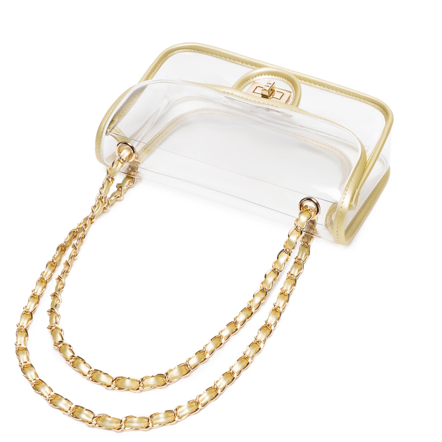Womens PVC Clear Purse Handbag with Chain Stadium Approved Clear Bag See Through Bag for Working and Concert