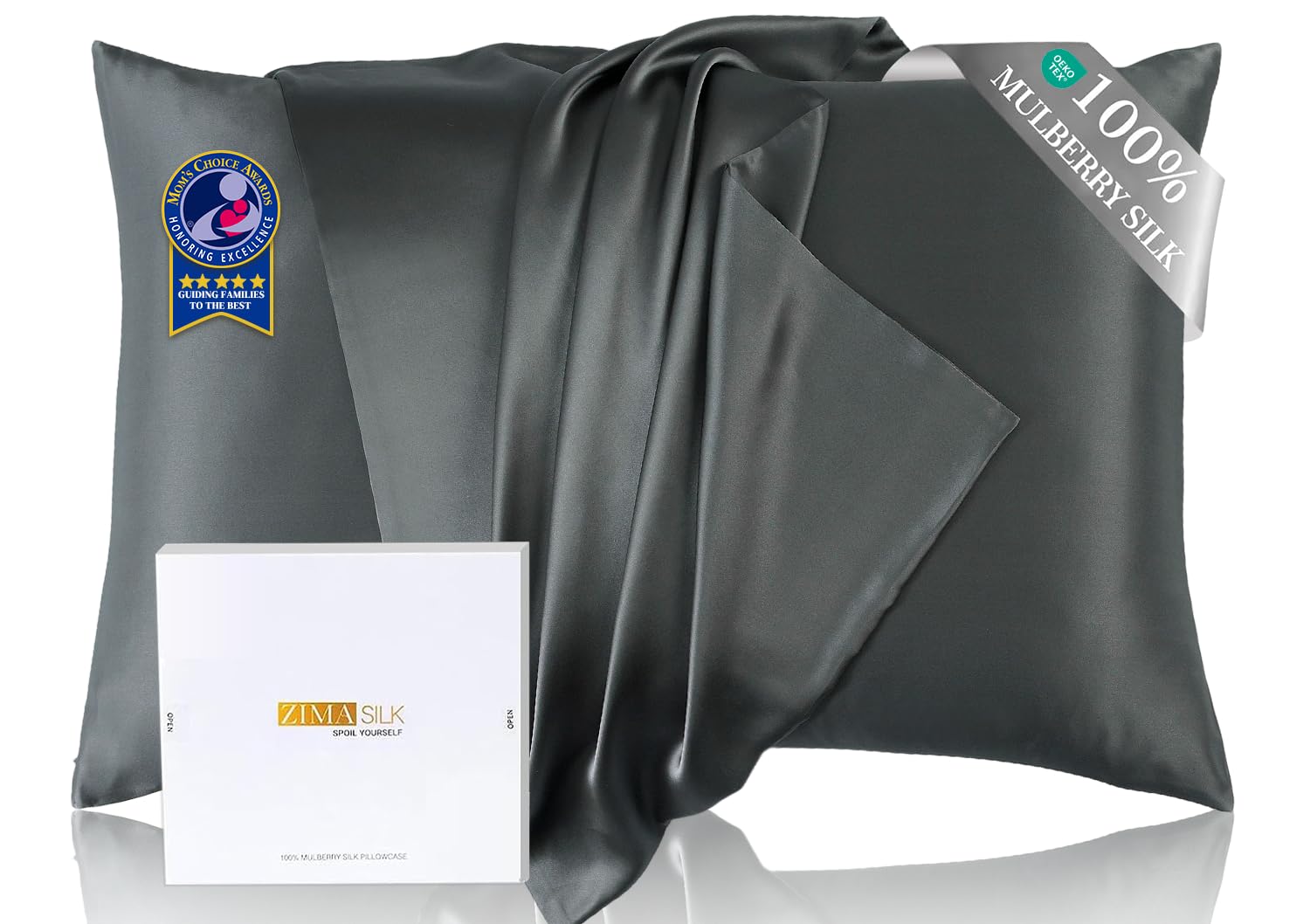 ZIMASILK Upgraded 100% 6A Grade Pure Mulberry Silk Pillowcase for Hair and Skin Silk Pillow Cases with Reinforced Hidden Zipper, More Soft & Durable, Gift Box (Standard 20"x26" Beige)