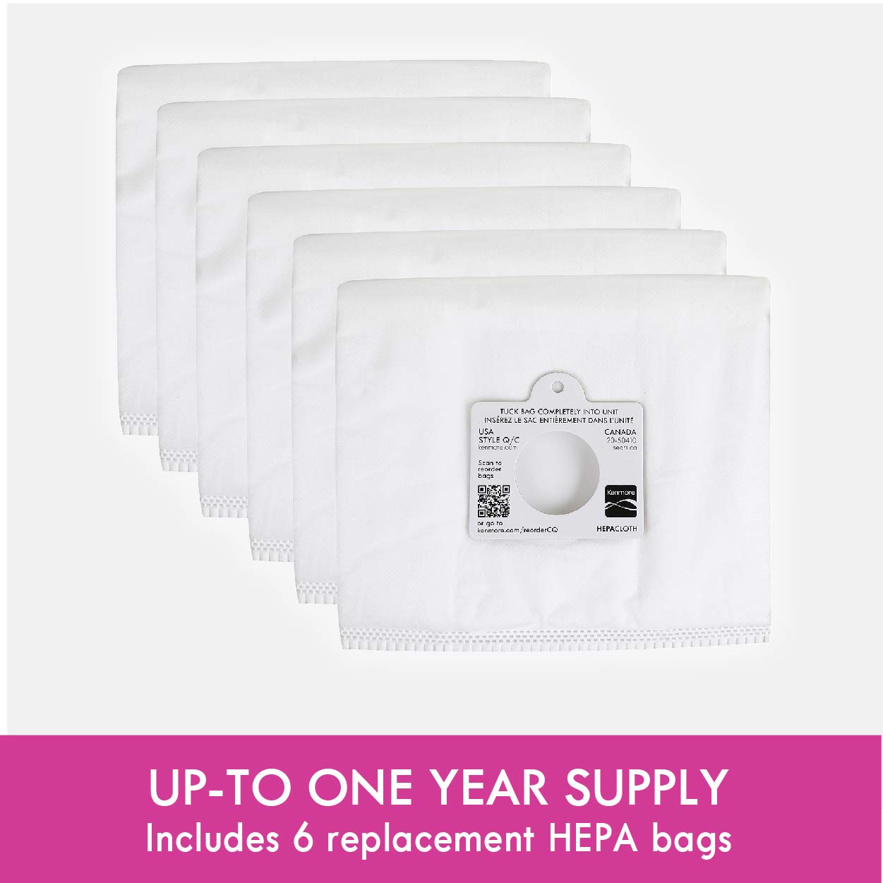 Kenmore 53292 Type Q HEPA Replacement Dust Bags for Canister Vacuum 81214, 81414, 81714, 21814, BC2005, BC3005, BC3006, 81615, BC4039, BC7005, 6 Count (Pack of 1)