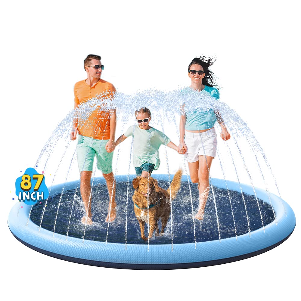 VISTOP 67" Non-Slip Splash Pad for Kids and Dogs, Thickened Sprinkler Pool for Toddlers, Outdoor Backyard Water Toys, Fun Fountain Play Mat for Babies, Children & Pets Blue