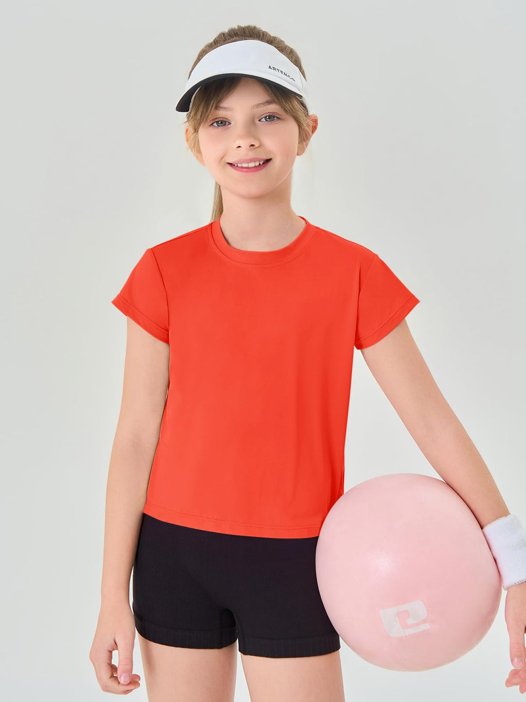 Haloumoning Girls Loose Athletic Shirts Short Sleeve Crop Tops Kids Quick Dry Gym Yoga Tees 5-14 Years