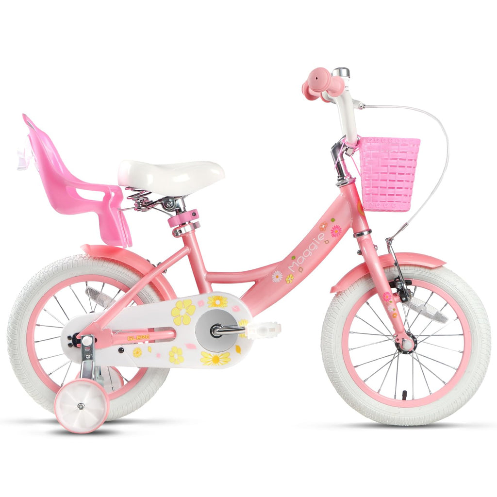 Glerc Maggie Girls Bike, 12-20 Inch Kids Bike for 2-13 Years Old Children, Princess Style Kids Bicycle with Doll-Seat & Basket & Training Wheels, Multiple Colors