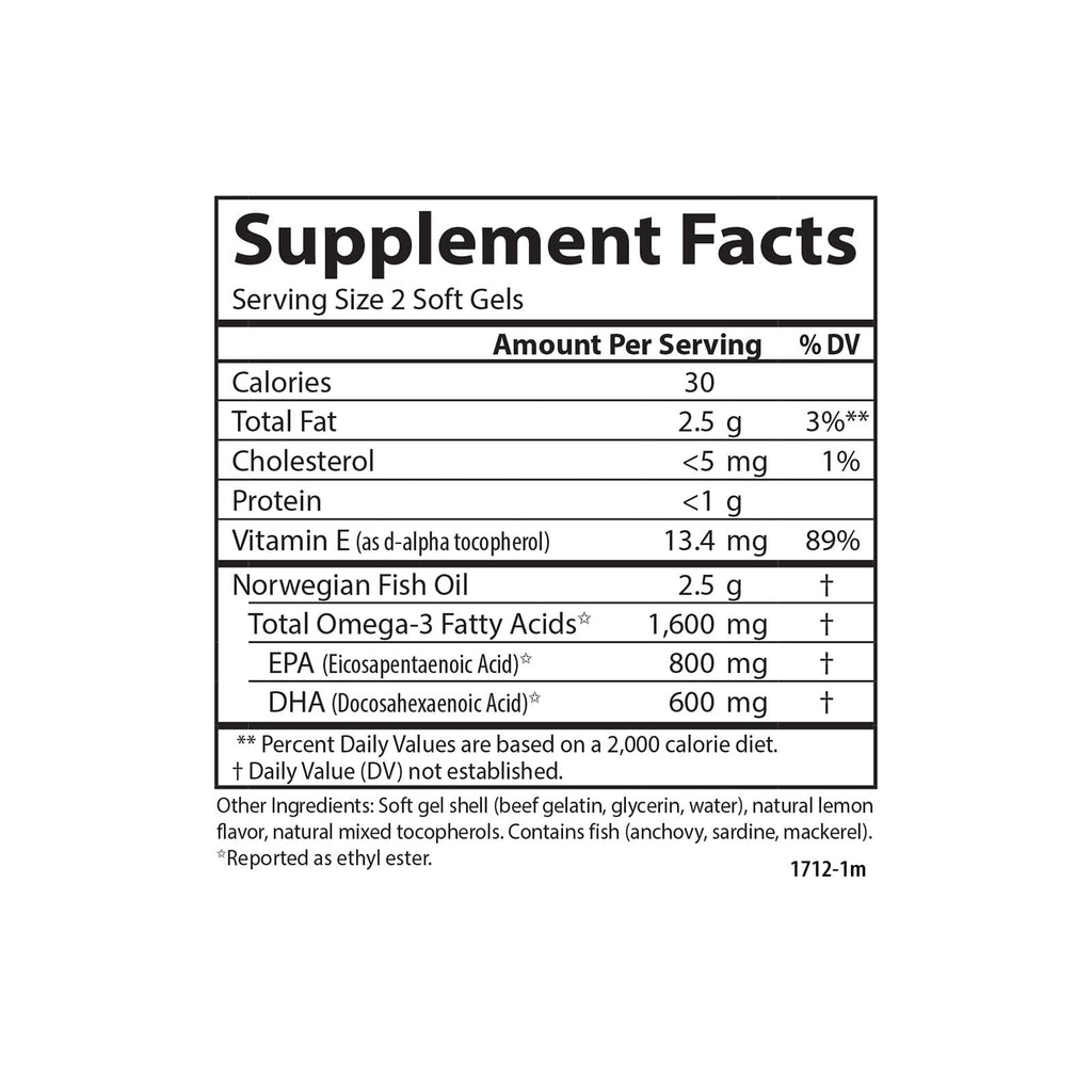 Carlson Labs Elite Omega-3 Gems Fish Oil 1250mg, 180 Softgels