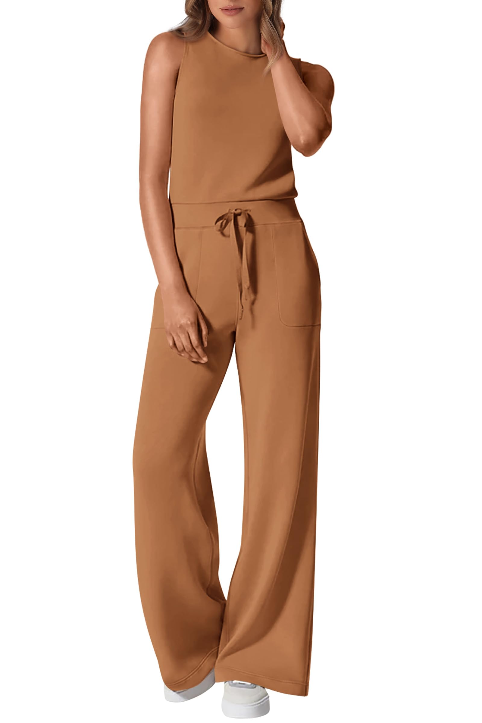 PRETTYGARDEN Jumpsuits for Women Casual 2026 Summer Sleeveless Wide Leg Pants Rompers One Piece Beach Vacation Spring Outfits