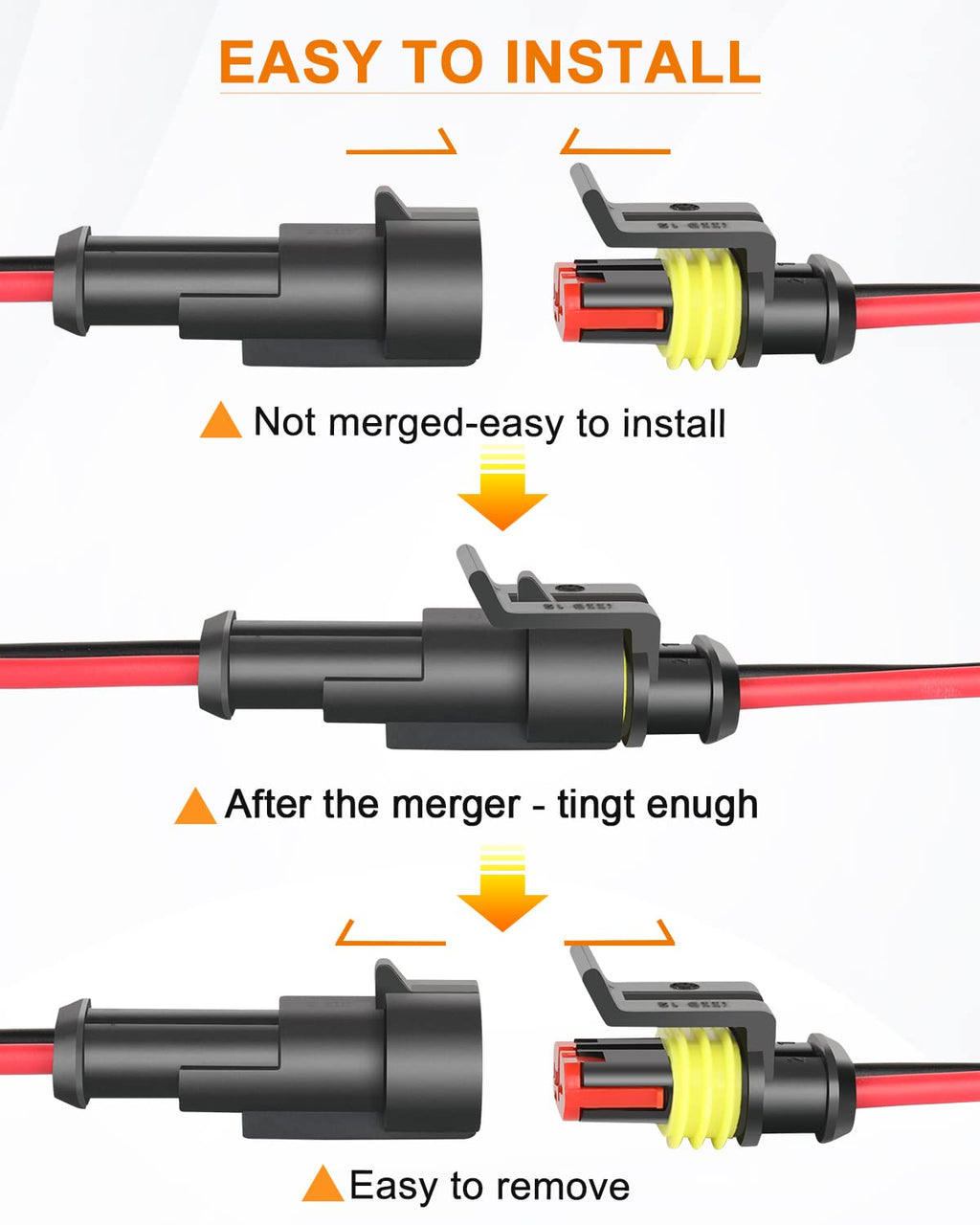 NAOEVO 2 Pin Connector Waterproof, 16 AWG 2 Wire Connectors, Automotive Electrical Male and Female Plug with Heat Shrink Tubing for Car Truck Boat Wire Connection, 6 Kits