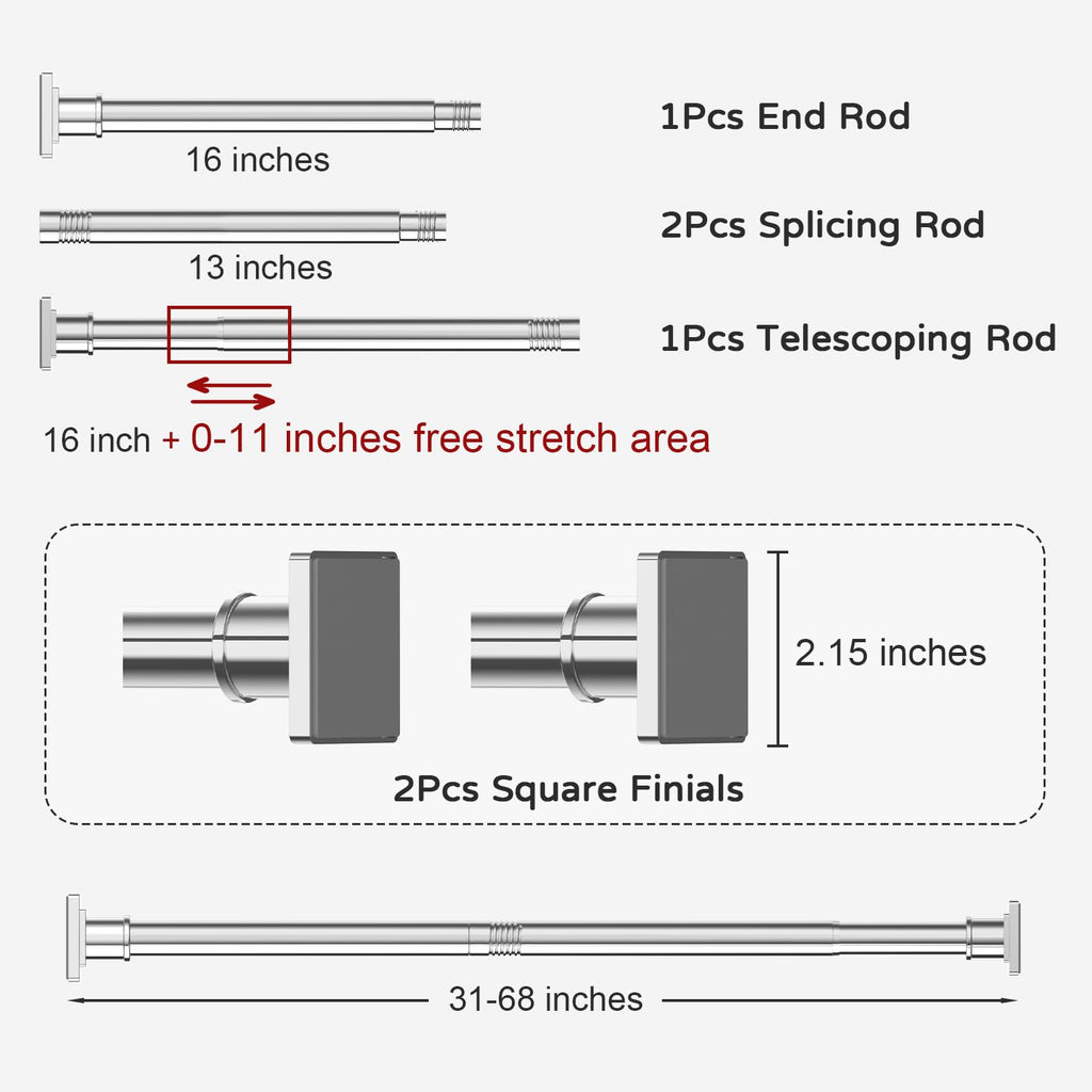 UIOSANRT Tension Shower Curtain Rod 31-55 Inches Non-Slip Shower Rod Tension Mounted No Drill Black Shower Curtain Rods Spring Tension Rod Adjustable Tension Curtain Rod for Windows Bathroom