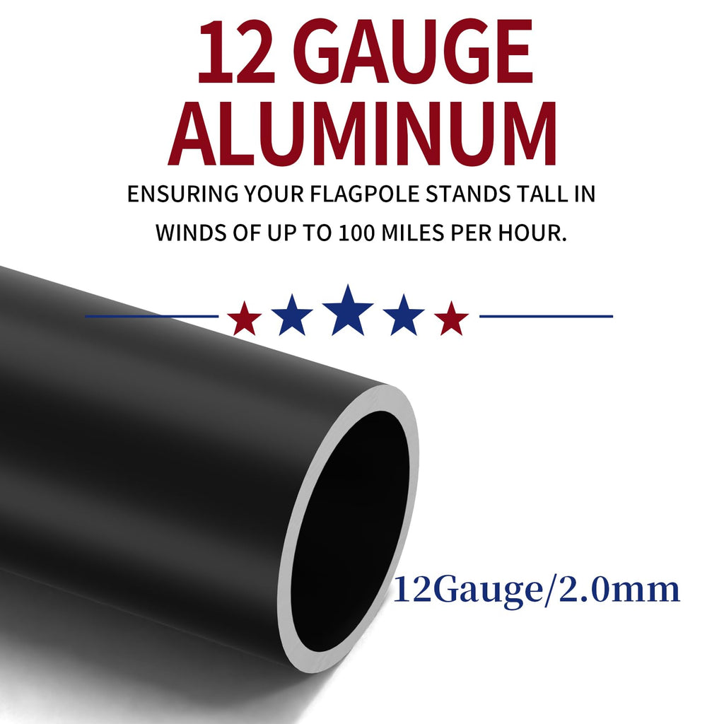 20FT Heavy Duty Flag Pole, 12-Gauge Aluminum, 100MPH Wind Tested | Extra Thick Residential & Commercial Flagpole Kit for Outside House – Includes USA Flag & All Hardware to Fly Two Flags