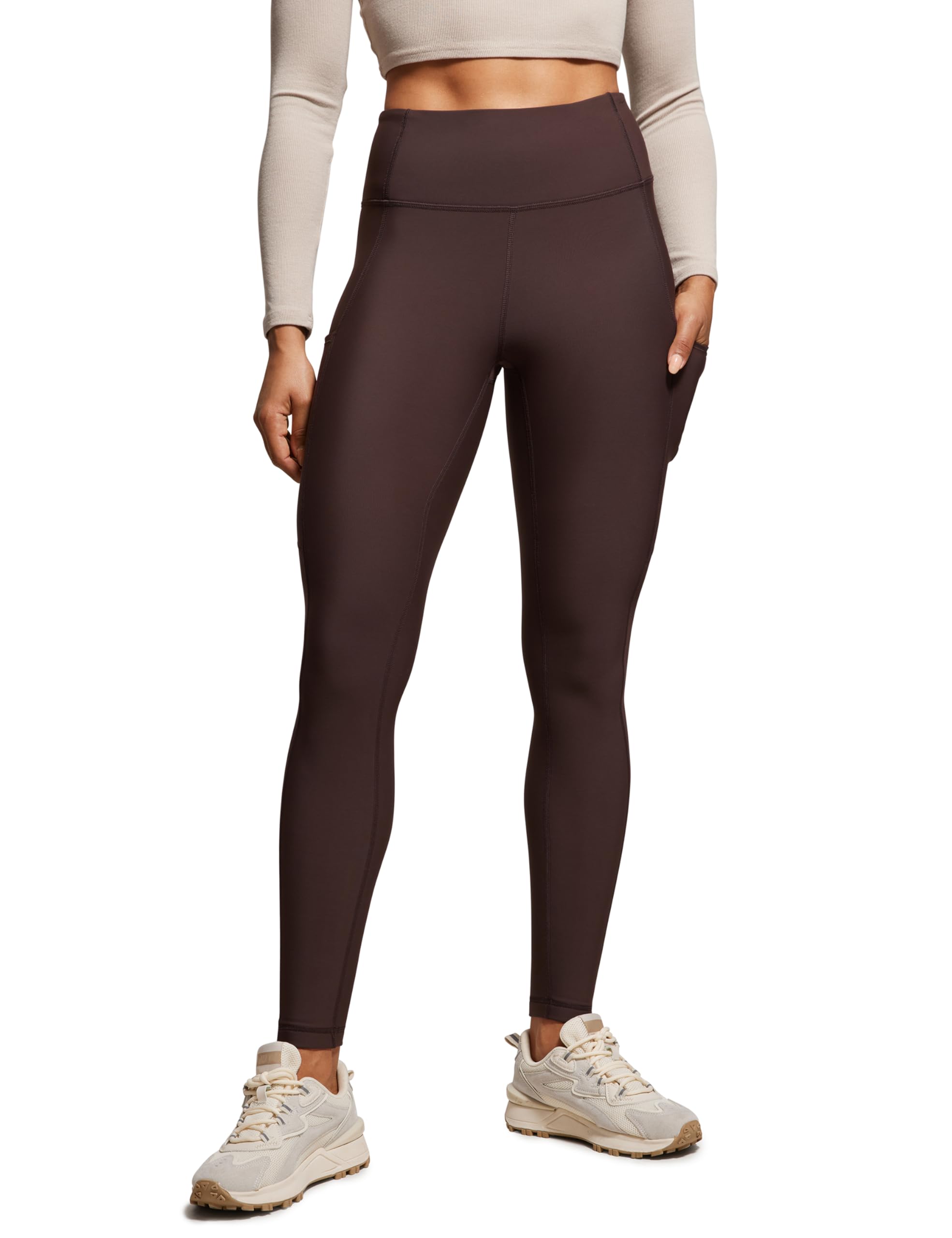 CRZ YOGA Fleece Lined Leggings Pockets 28'' - Thermal Casual Lounge Workout Womens Yoga Full Length Pants Winter Warm