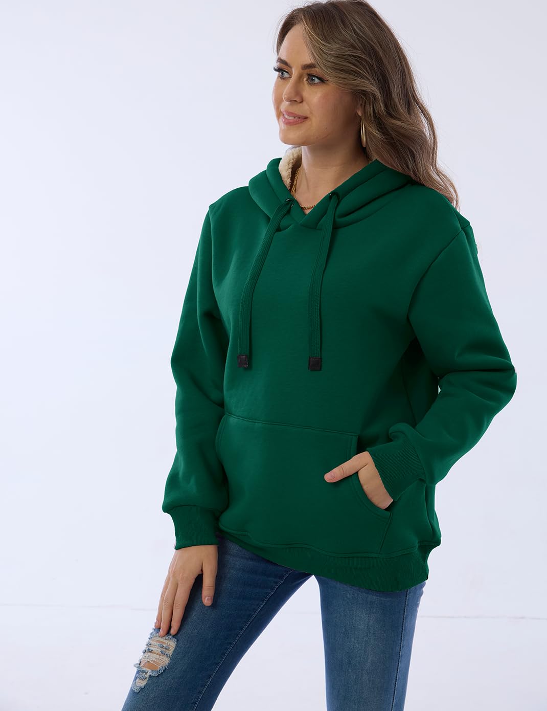 Haellun Womens Casual Winter Warm Fleece Sherpa Lined Pullover Hooded Sweatshirt
