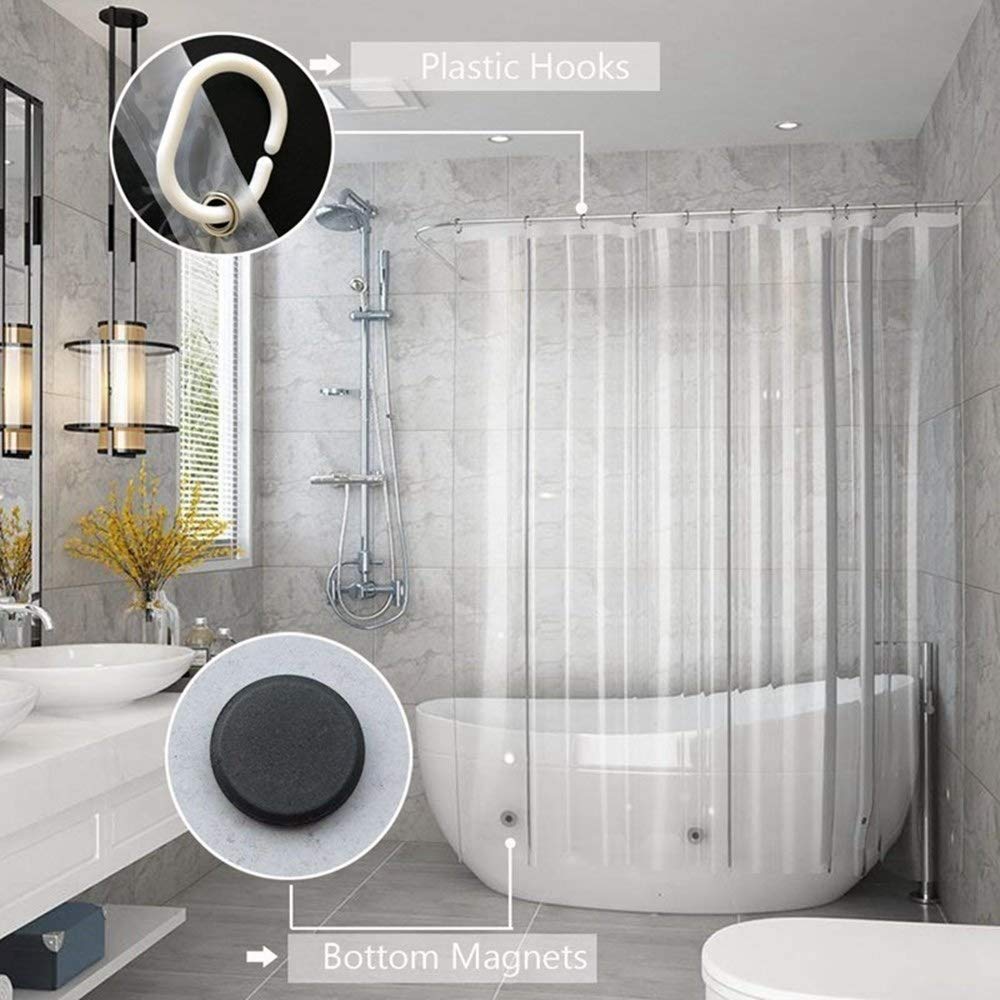 AooHome Eva Small 36x72 Inches Shower Liner, See Through Clear 8 Gauge Bathroom Curtain with Hooks, Bottom Magnets, Water Repellent, Heavy Duty, Rust Proof Grommets
