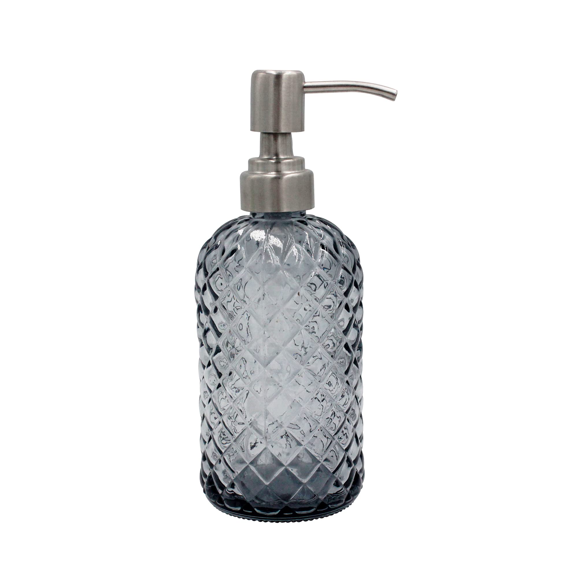 16 oz Diamond Pattern Glass Soap Dispenser, Kitchen and Bathroom Refillable Soap Dispenser with Rust Resistant Stainless Steel Pump for Hand Soap, Lotion Glass Liquid Dispenser(Amber)