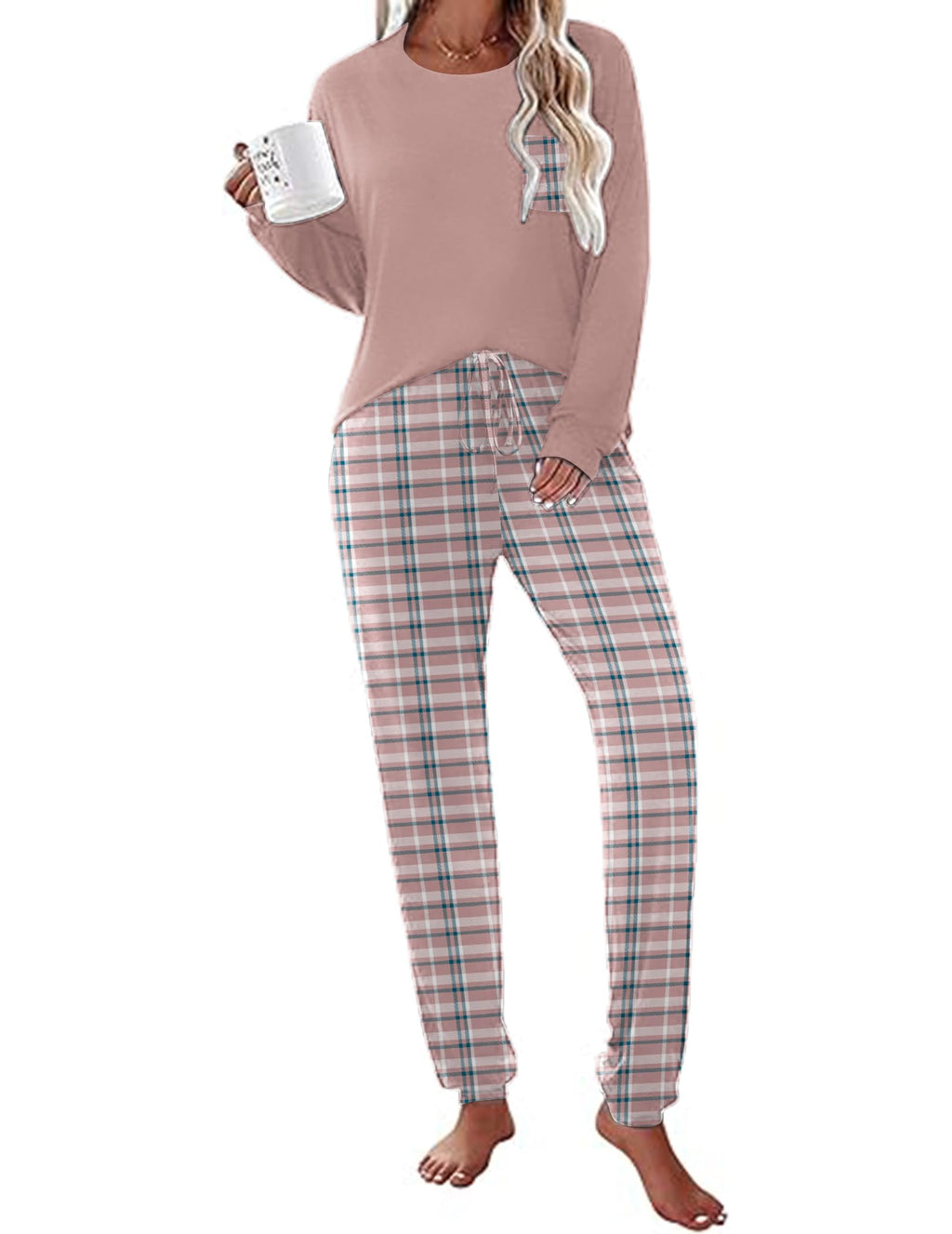 Ekouaer Womens Pajamas Set Long Sleeve Christmas PJ Sets Soft Lounge Set for Women Sleepwear Joggers with Pockets