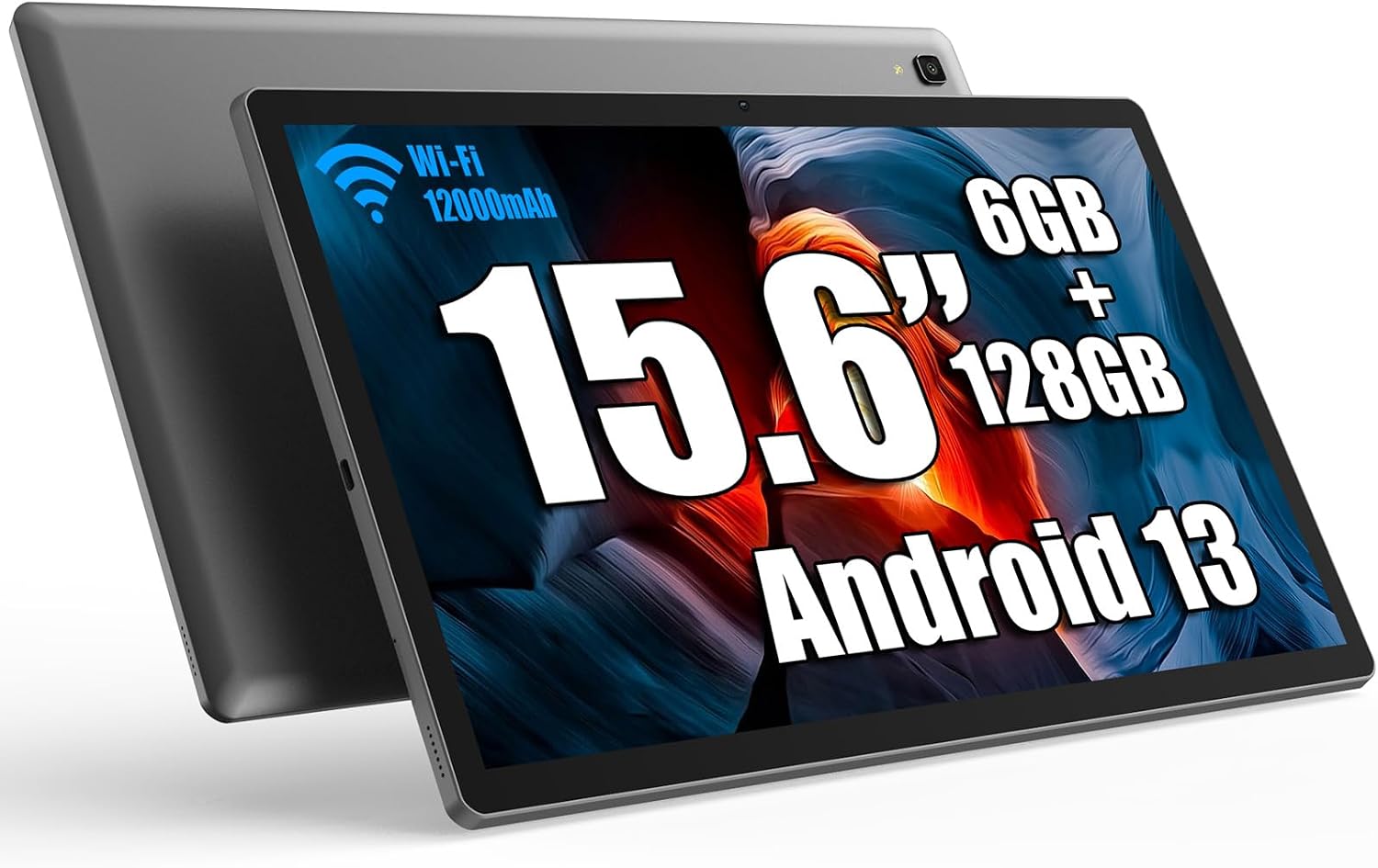 Tablet 15.6 Inch Android 13 Tablet, Large Screen Big Tablet with 1080P IPS HD Display, 8Core, 6GB+128GB, Wi-Fi 5, 512G TF Card Support, 12000mAh All-Day Battery Life, 5+13MP Cameras-Silver