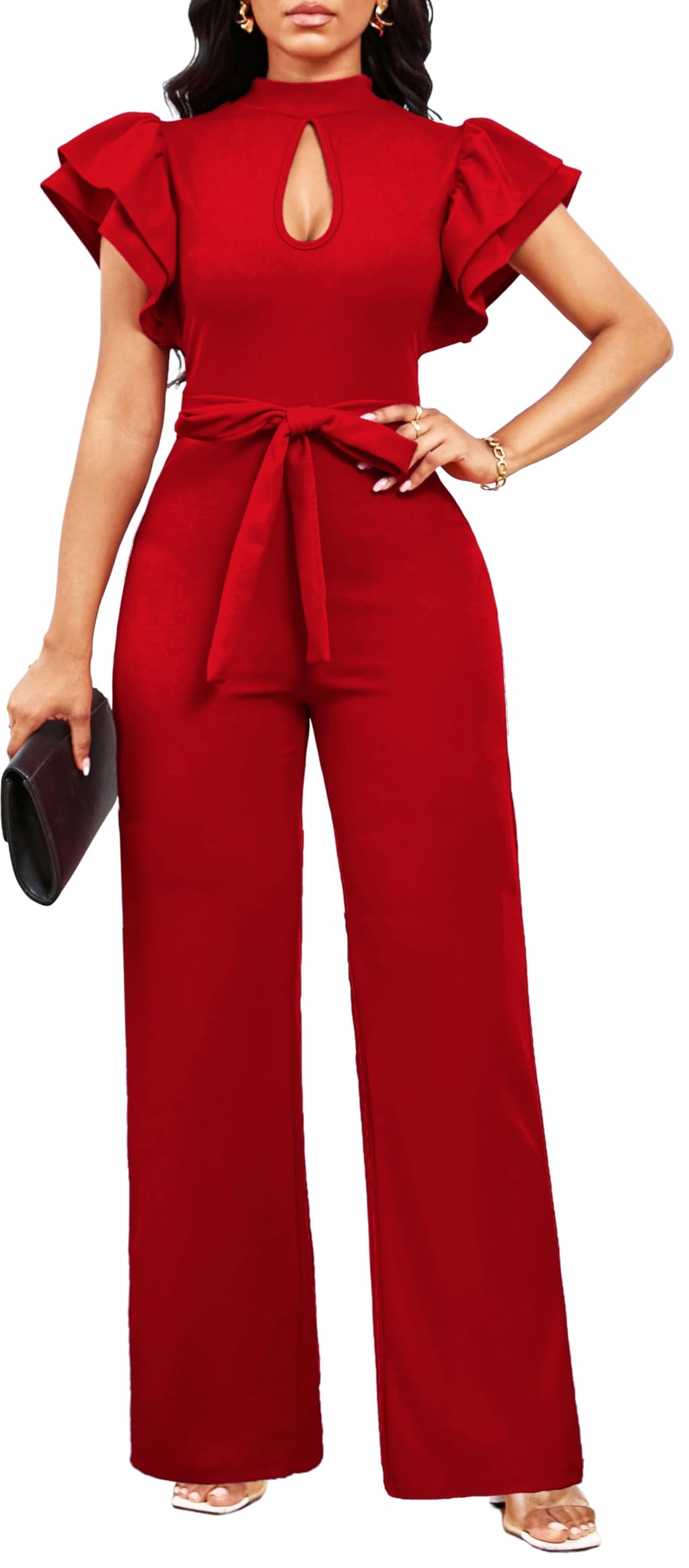 SxClub Elegant Jumpsuits for Women Dressy Formal Casual Long Straight Pants Business Jumpsuit