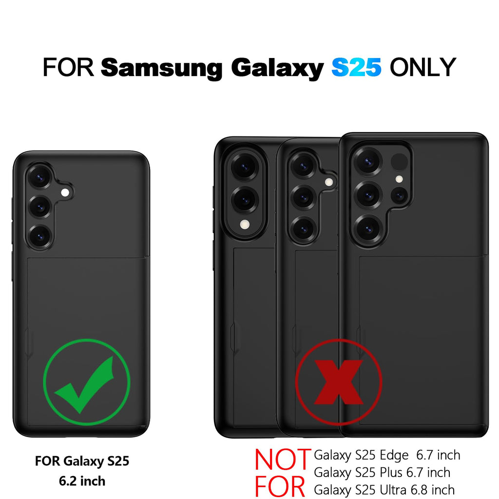 Nvollnoe for Samsung Galaxy S25 Case with Card Holder Dual Layer Heavy Duty Protective Case Hidden Card Slot Slim Wallet Cover for Samsung S25 6.2''(Black)