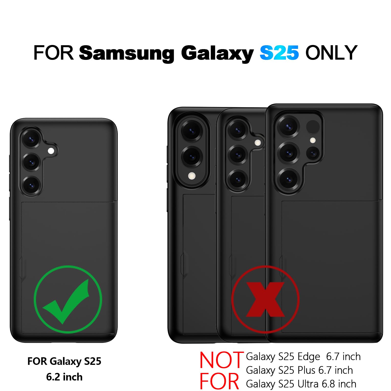 Nvollnoe for Samsung Galaxy S25 Case with Card Holder Dual Layer Heavy Duty Protective Case Hidden Card Slot Slim Wallet Cover for Samsung S25 6.2''(Black)