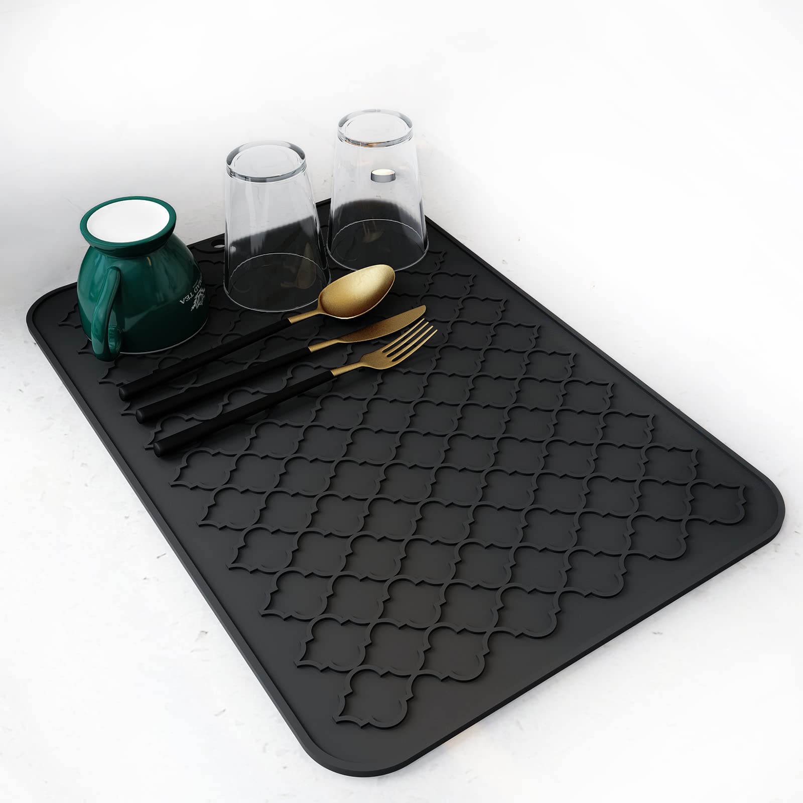 AMOAMI-Dish Drying Mats for Kitchen Counter-Silicone Dish Drying Mat-Kitchen Dish Drying Pad Heat Resistant Mat-Kitchen Gadgets Kitchen Accessories Kitchen Small Appliances(12" x 16", BEIGE)