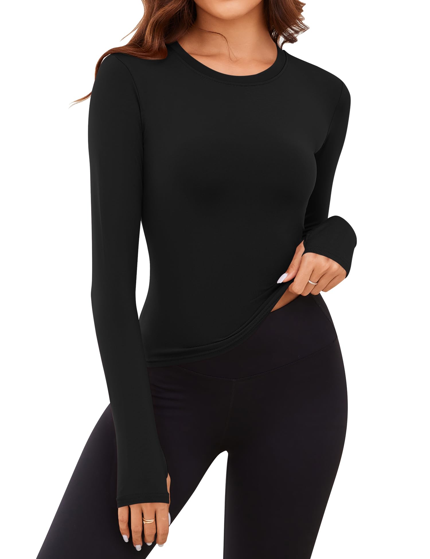 Rapbin Thermal Shirts for Women Long Sleeve Tops Ladies Fleece Undershirt for Winter Cold Weather with Thumb Holes XS-L