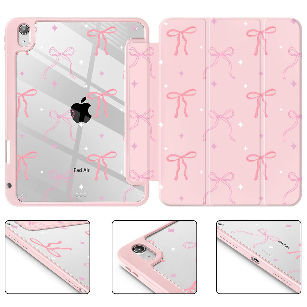 Tuiklol Case for iPad Air 11 Inch M4 2026 / Air 11 Inch M3 2025 / Air 11 Inch M2 2024 / iPad Air 10.9 Inch 2022 2020, Buit in Pencil Holder with Shockproof Cover Clear Transparent Back, Black Flower
