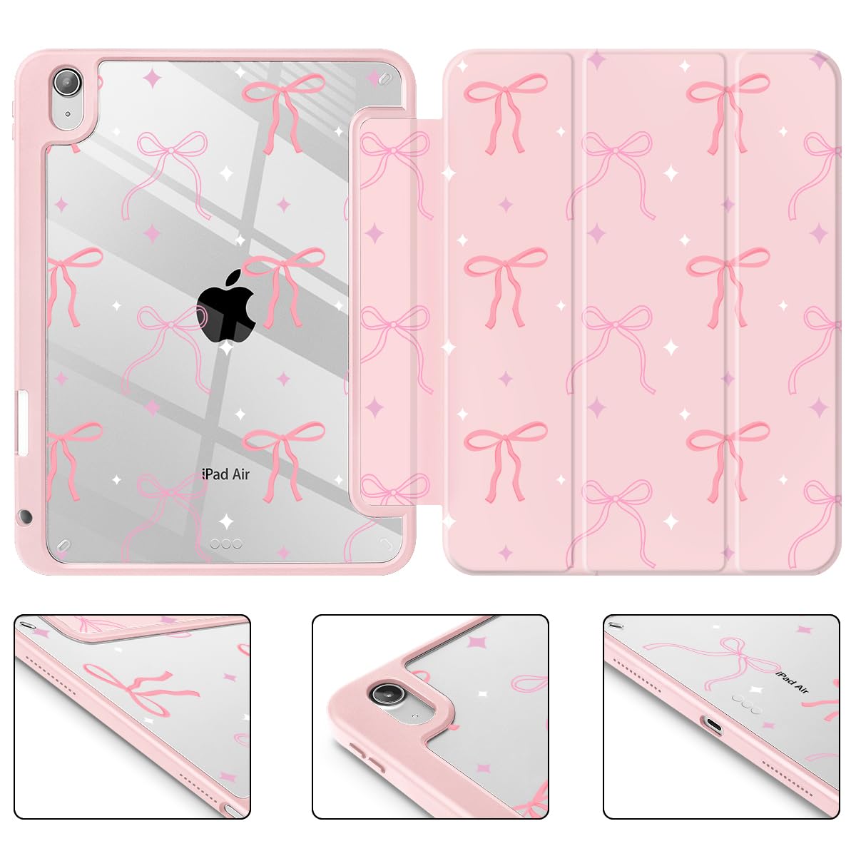 Tuiklol Case for iPad Air 11 Inch M4 2026 / Air 11 Inch M3 2025 / Air 11 Inch M2 2024 / iPad Air 10.9 Inch 2022 2020, Buit in Pencil Holder with Shockproof Cover Clear Transparent Back, Black Flower