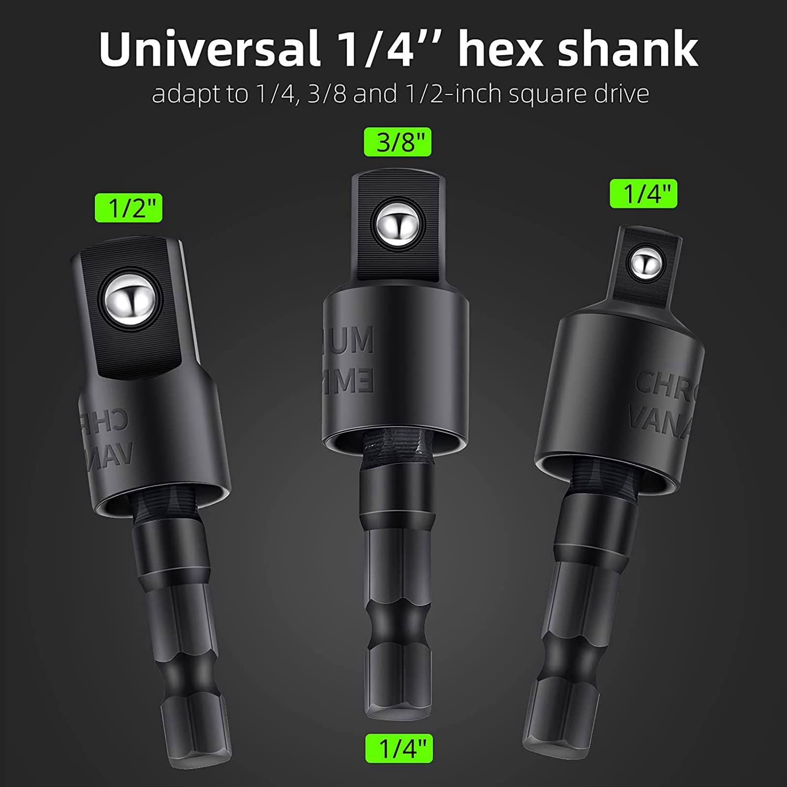 CIGOTU Impact Grade Power Hand Tools Driver Sockets Adapter Extension Set, 3Pcs 1/4 3/8 1/2" Hex Shank Drill Nut Driver Bit Set + 105 Degree Right Angle Driver Extension Screwdriver Drill Attachment