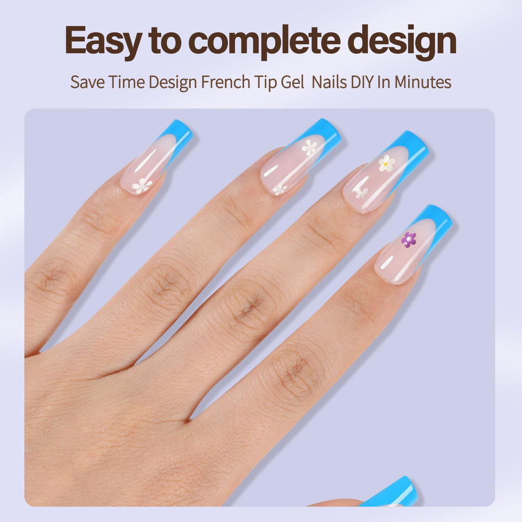 Misssix XBASICTIPS French Tip Press On Nails, 300Pcs French Gel Nail Tips Long Square, Soft Gel Pre-shaped No Need to File 3 in 1 Tips, Fake Nails for Nail Art DIY Extension Designs 15 Sizes