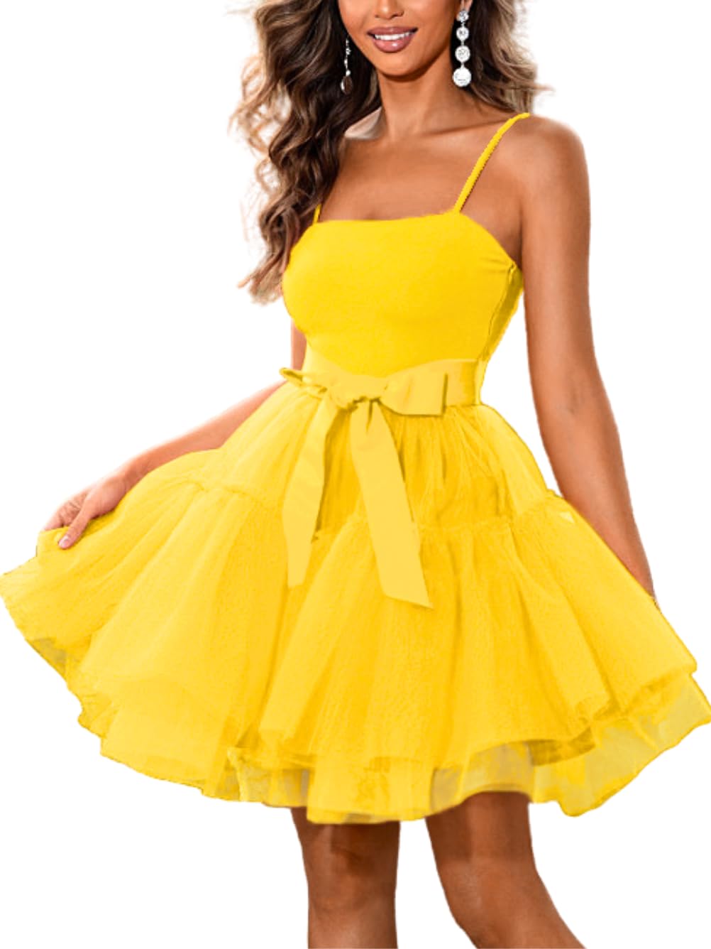 Kaei&Shi Poofy Short Tulle Dress,Spaghetti Strap Semi Formal Dresses for Women,Elegant Birthday Outfit Homecoming Cocktail