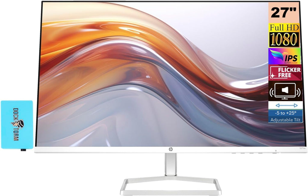 HP Series 5 27" 100Hz Monitor 527sa with Speakers 27" 100Hz IPS FHD 99% sRGB 300 Nits Display, Adjustment Tilt, Flicker-Free, Anti-Glare, w/DKZ USB Hub