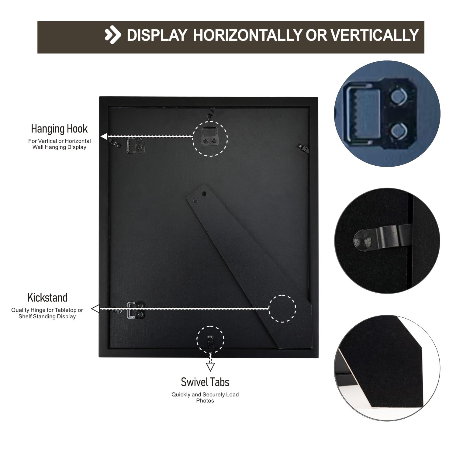 4x6 2-Opening Collage Frame Black Wood | Two 4x6 openings, shatter-resistant glass, tabletop & wall mount