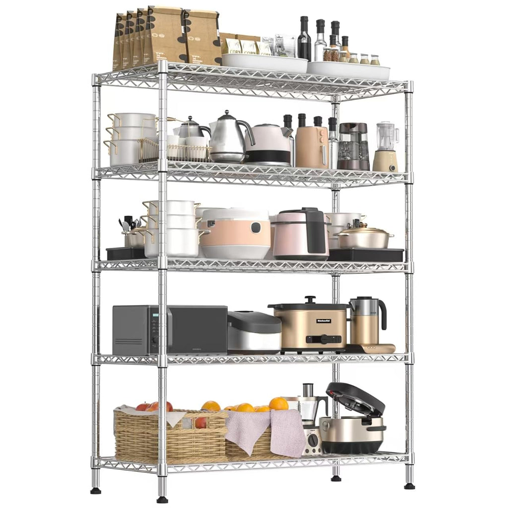 Land Guard 5 Tier Black Storage Racks and Shelving - 48" L x 20" W x 72" H Heavy Steel Material Pantry Shelves - Each Unit Loads 350 Pounds Wire Shelf, Suitable for Warehouses, Closets, Kitchens……