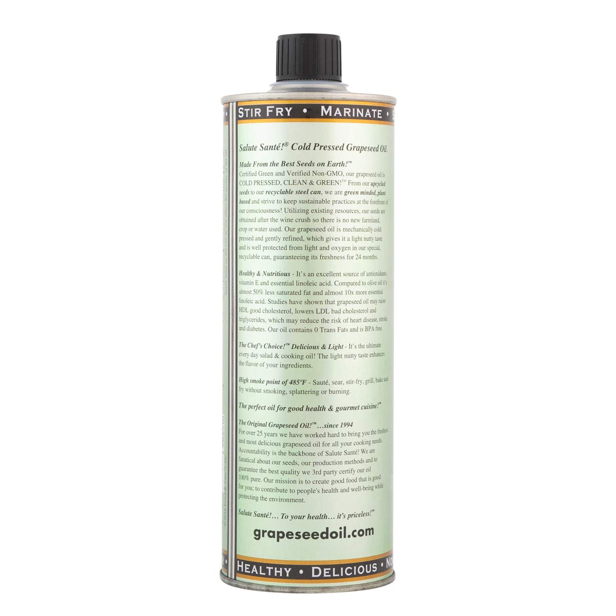 Salute Santé! Cold Pressed Grapeseed Oil – 500 ml 1-Pack — cooking oil, grapeseed oil — High Smoke Point, Neutral Flavor, Ideal for Frying, Baking & Salad Dressings Gourmet kitchen essential