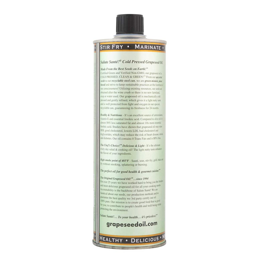 Salute Santé! Cold Pressed Grapeseed Oil – 500 ml 1-Pack — cooking oil, grapeseed oil — High Smoke Point, Neutral Flavor, Ideal for Frying, Baking & Salad Dressings Gourmet kitchen essential