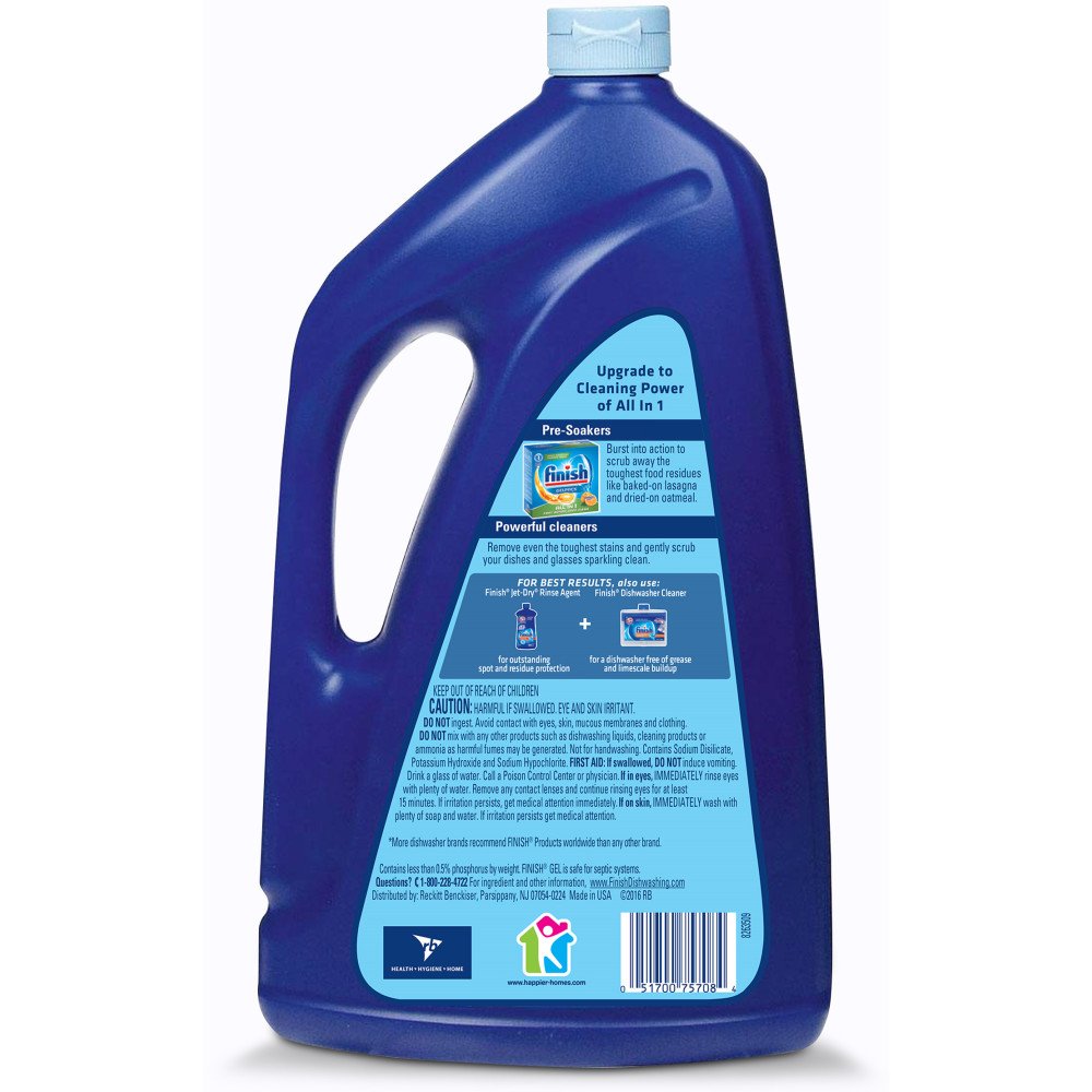 Finish Gel Liquid Dishwasher Detergent, Advanced Deep Cleaning Power Dish Soap, Fights Tough Stains, Dishwasher Soap, Plastic-Free & Septic Safe Dish Detergent, Lemon Scent, 75oz