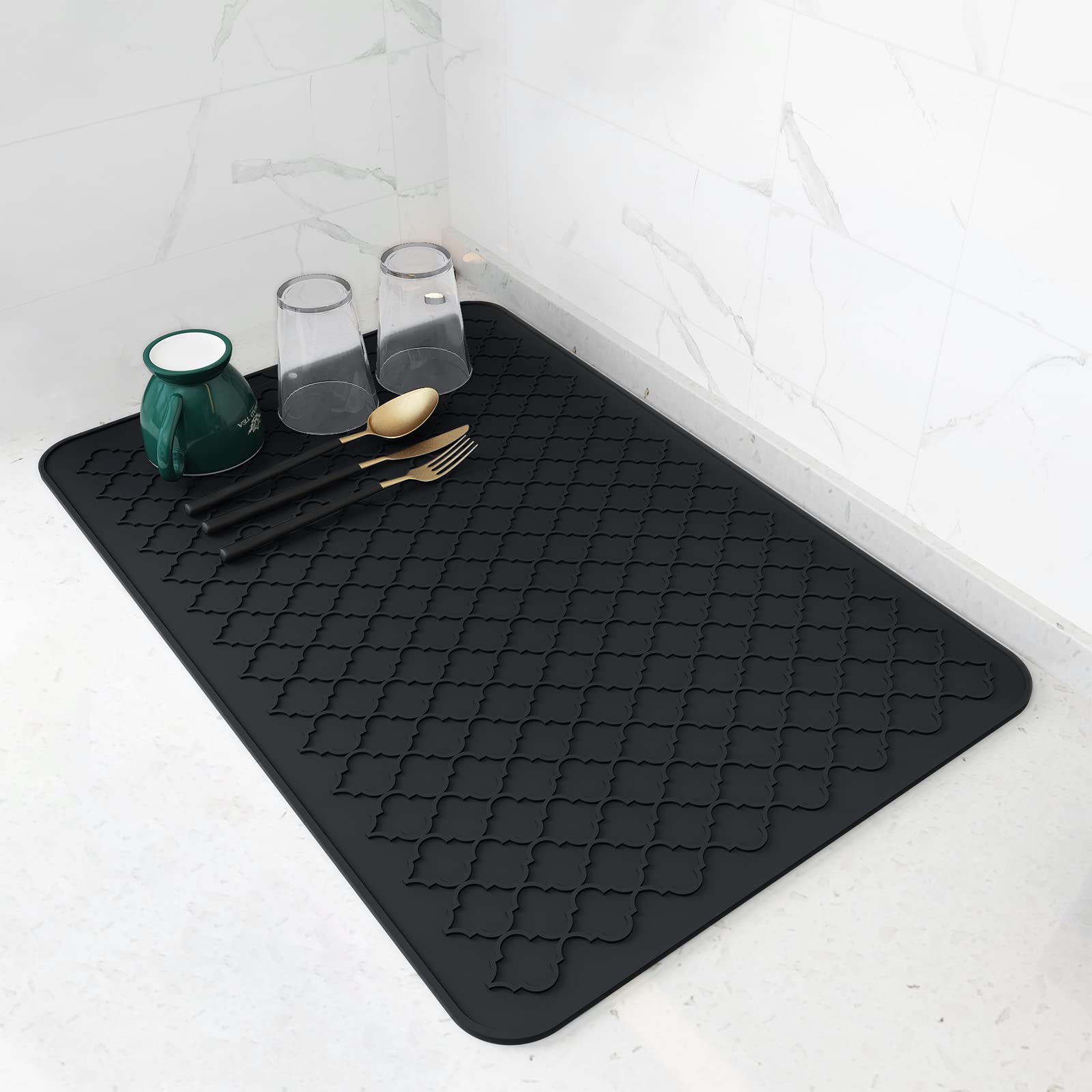 AMOAMI-Dish Drying Mats for Kitchen Counter-Silicone Dish Drying Mat-Kitchen Dish Drying Pad Heat Resistant Mat-Kitchen Gadgets Kitchen Accessories Kitchen Small Appliances(12" x 16", BEIGE)