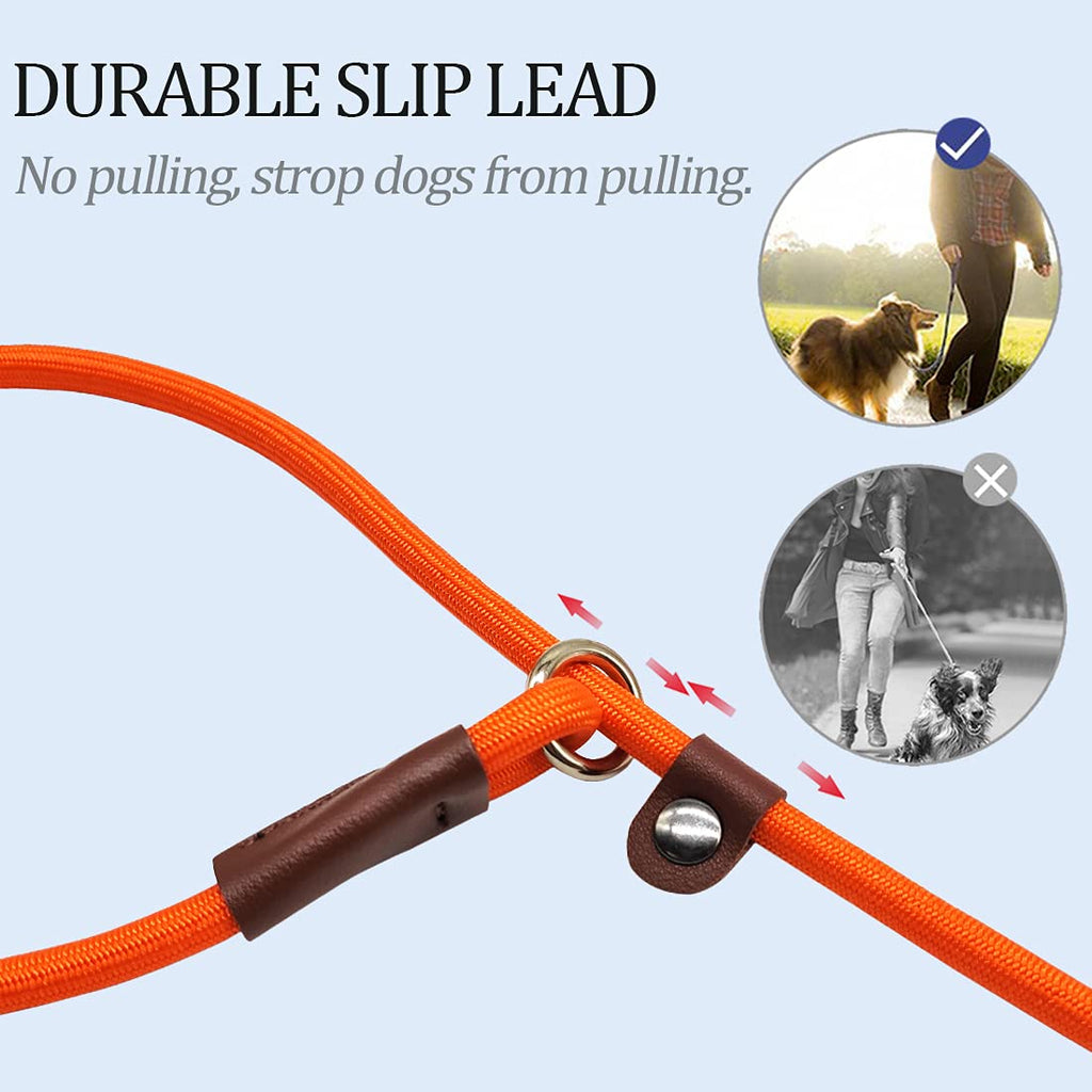 MayPaw Slip Lead Control Leash for Dogs No Pull, 13+ Colors Classic Dog Lead 7 FT Pet Slip Leash, 1/4” Rope Leashes for Small Medium Animals (7ft*1/4", Black)