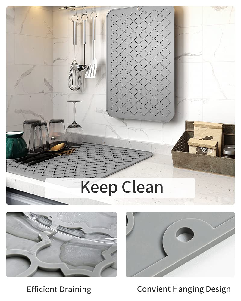 AMOAMI-Dish Drying Mats for Kitchen Counter-Silicone Dish Drying Mat-Kitchen Dish Drying Pad Heat Resistant Mat-Kitchen Gadgets Kitchen Accessories Kitchen Small Appliances(12" x 16", BEIGE)