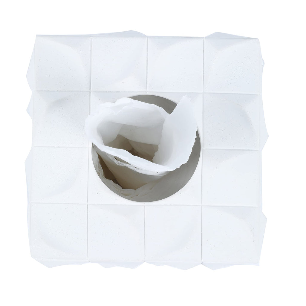 Hymmah Square Tissue Box Cover Holder with Tray,Unique Cube Design Tissue Dispenser Cover Decor for Vanity Counter Tops Also Great for Bedroom and Living Room