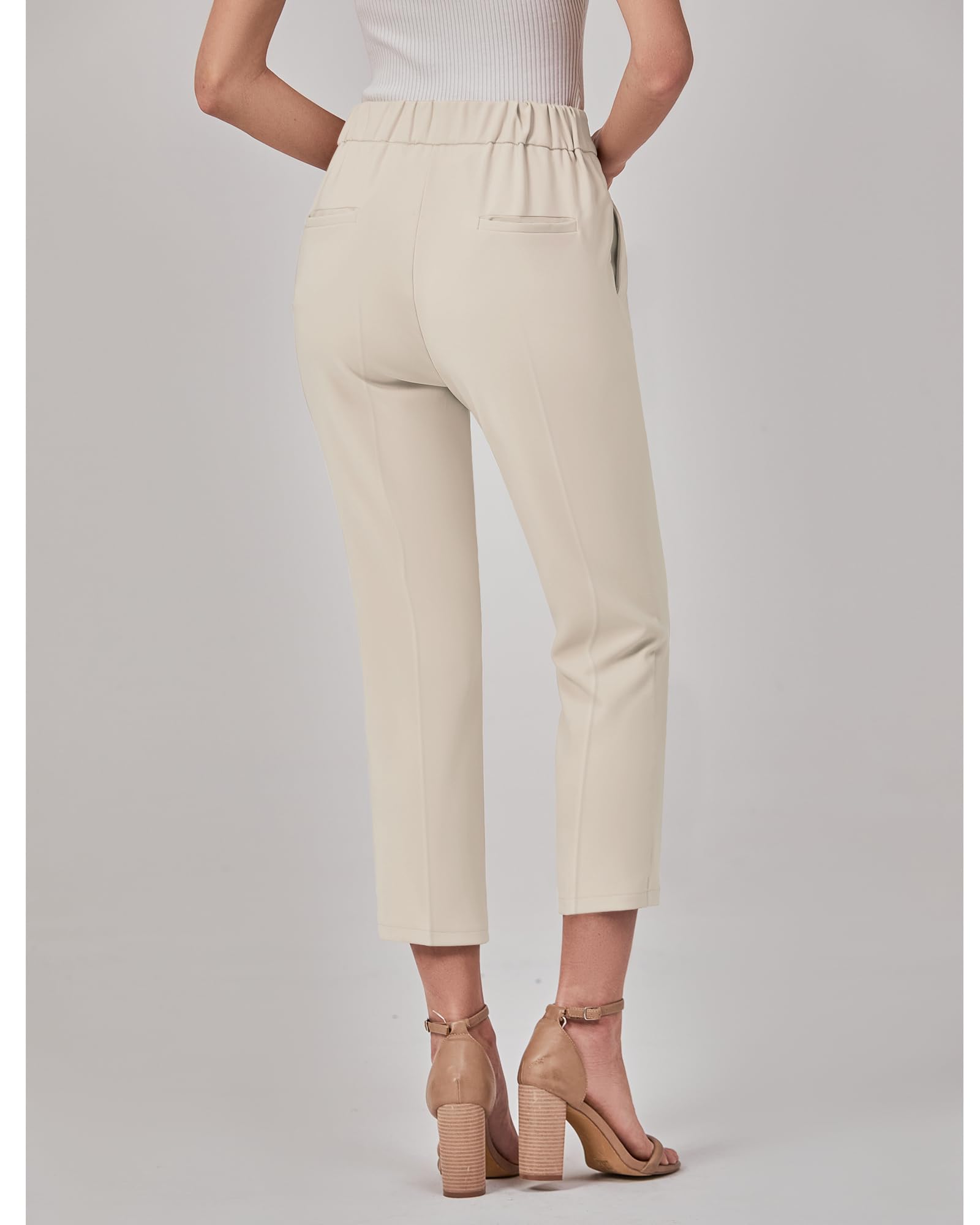 GRAPENT Capri Pants for Women High Waisted Pull On Dress Pants Slim Straight Leg Stretchy Waist Capris Trousers Pants