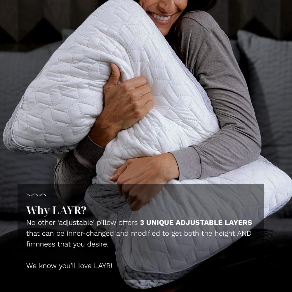 LUXOME LAYR Adjustable Firmness & Loft Pillow (2 Pack) - Completely Customizable - Memory Foam - Cooling Cover - Standard/Queen
