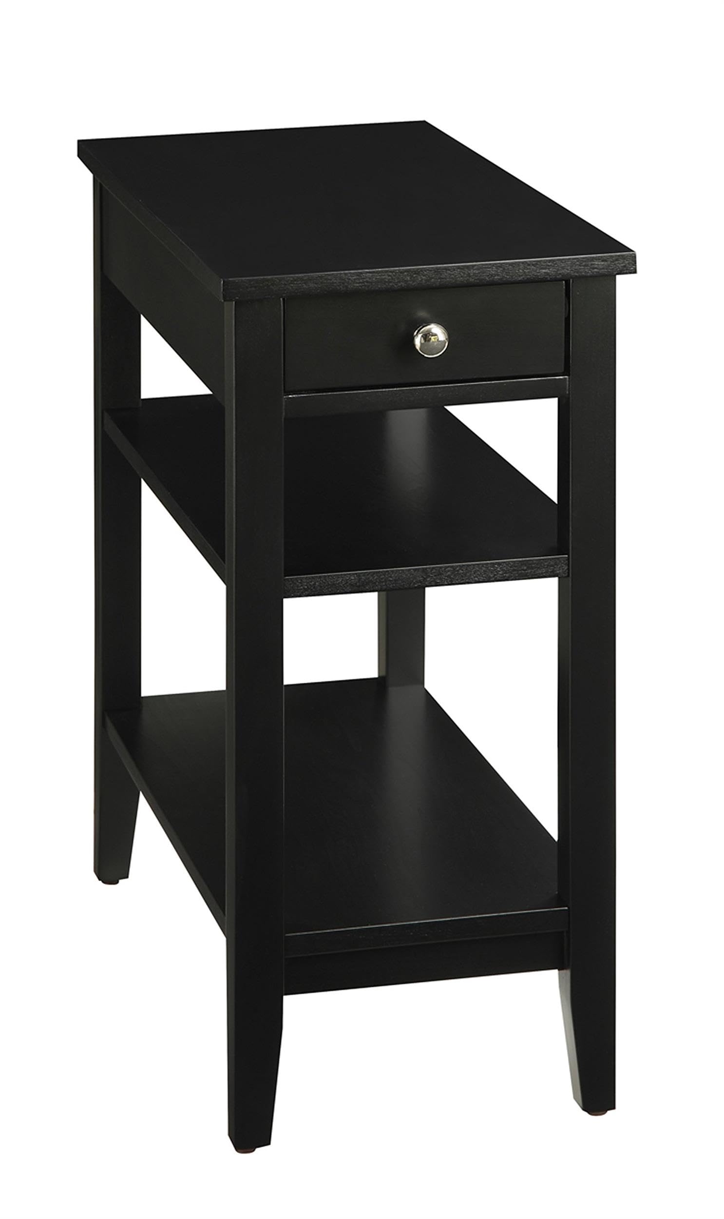 Convenience Concepts American Heritage Chairside End Table with Drawer 23.5" - Classic Living Room Table with Storage Shelf, Bedroom Nightstand, Black