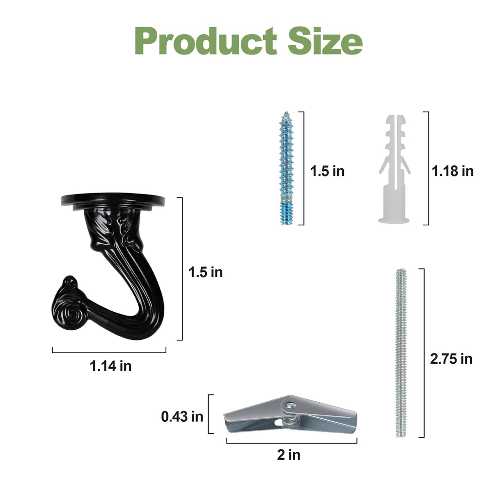 Aidoclip Ceiling Swag Hook Sets - Heavy Duty Hooks with Mounting Hardware for Hanging Plant, Ceiling or Extender Chains - Easy Install with Screws/Brackets (10 pcs - Black)