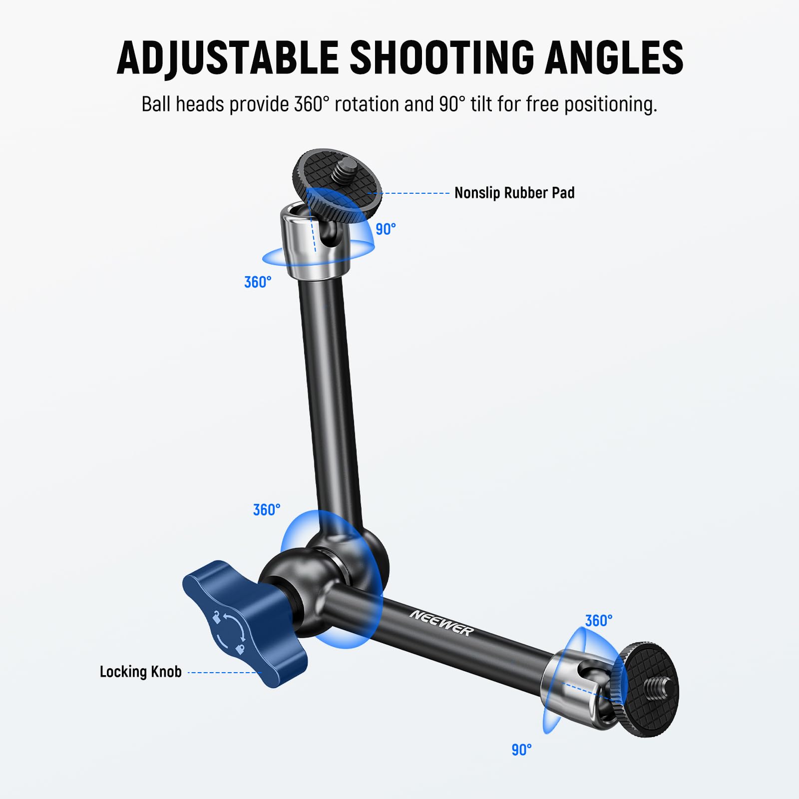 NEEWER 5.9"/15cm Adjustable Friction Magic Arm with 1/4" Screw on Both Ends, Compatible with SmallRig Cage, Flash/LED Light/Microphone/Monitor/SuperClip, Max Load 4.4lb/2kg, ST15