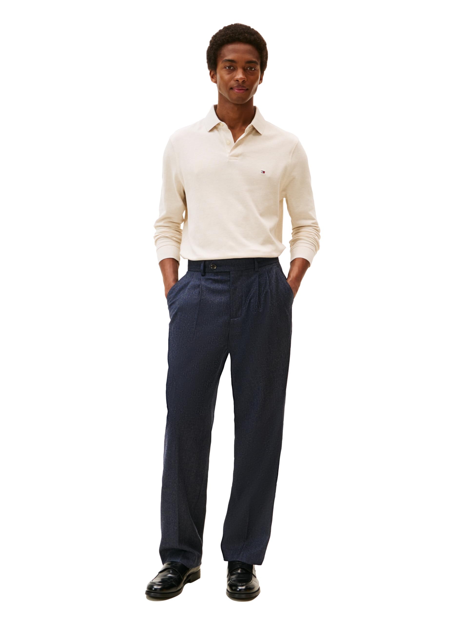 Tommy Hilfiger Men's Long Sleeve Polo Shirts in Regular Fit with Stretch and Organic Pique Cotton
