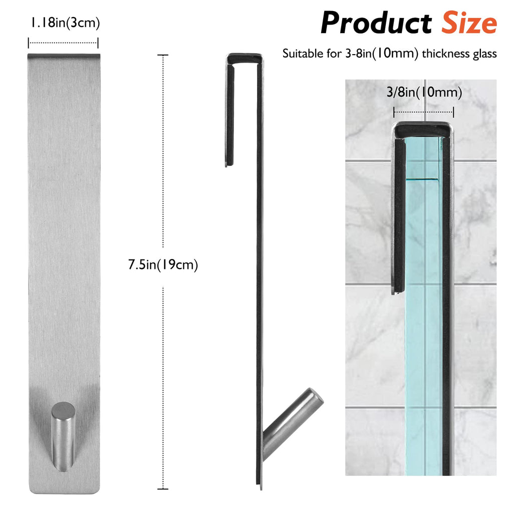 Kontoyo Shower Door Hooks(7.5 Inch),Extended Over Door Hooks for Bathroom Frameless Glass Shower Door,Stainless Steel Towel Hooks,Heavy Duty Rack Hooks for Robe,Towel-2 Pack-Black