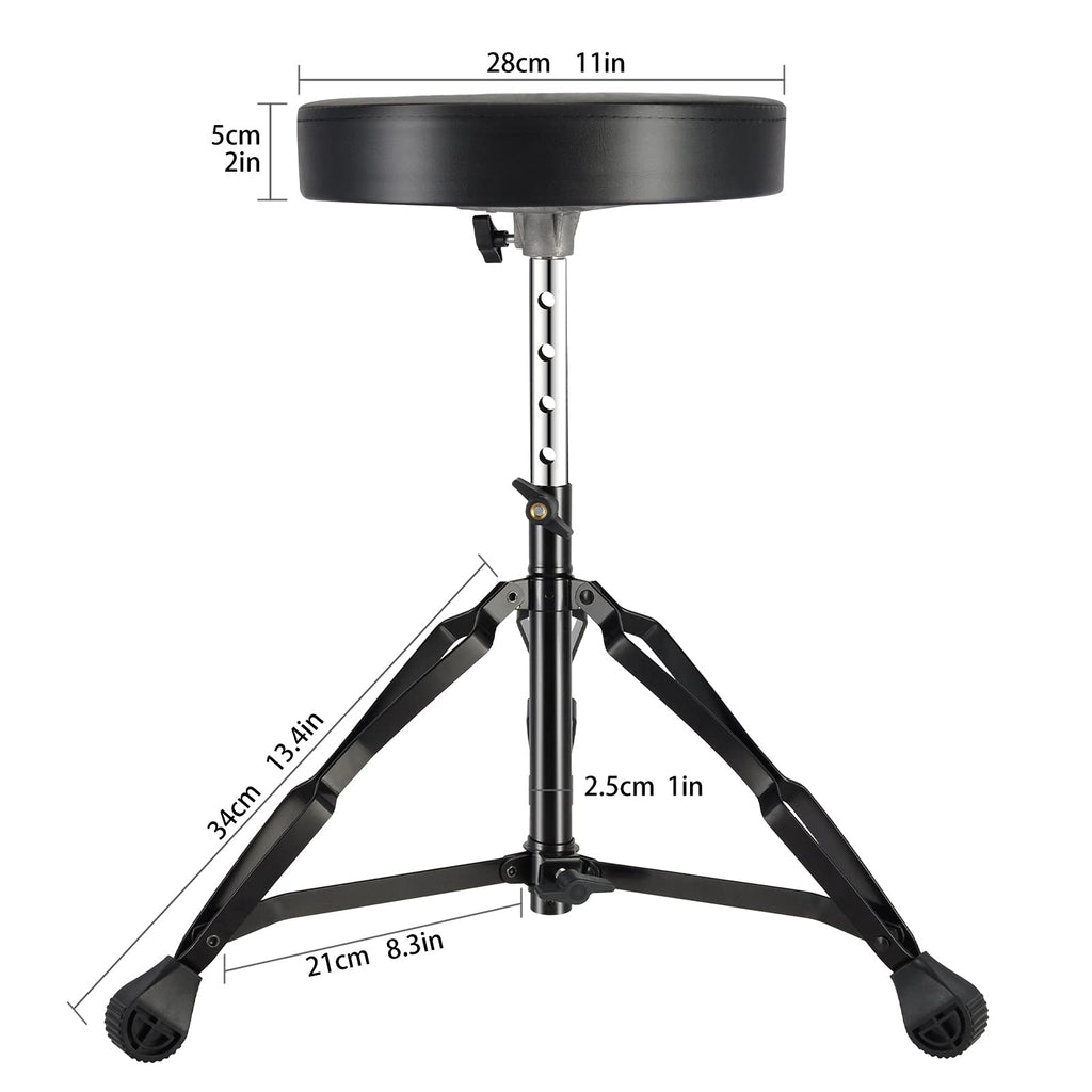 EASTROCK Drum Throne,Padded Drum Seat Drumming Stools with Anti-Slip Feet for Adults and Kids Drummers (Black)