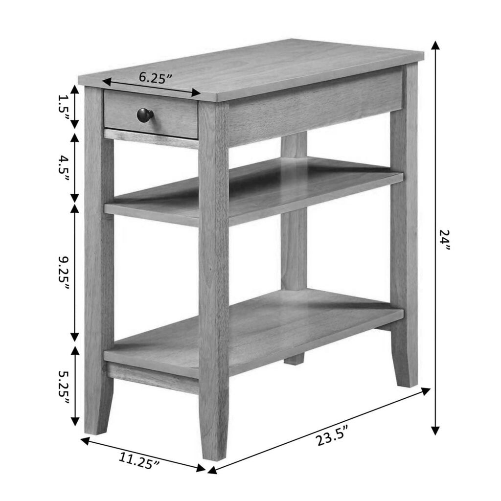 Convenience Concepts American Heritage Chairside End Table with Drawer 23.5" - Classic Living Room Table with Storage Shelf, Bedroom Nightstand, Black