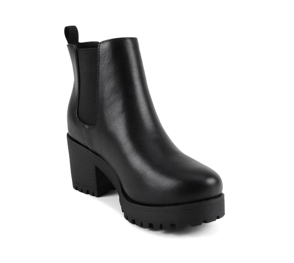 Soda Top Shoes Jaber Ankle Boot W Lug Sole Elastic Gore and Chunky Heel
