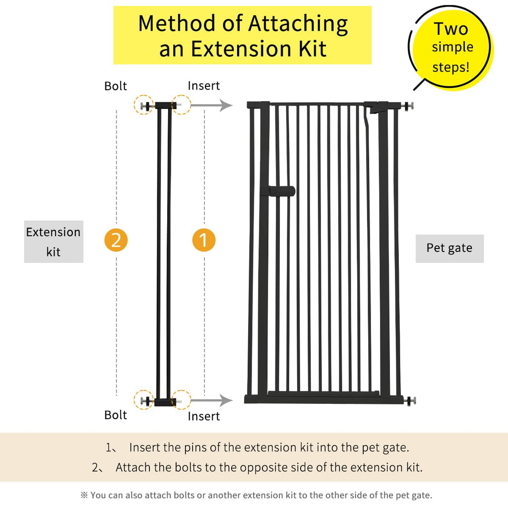 Lumizone Extra Tall Cat Gate Extension Kit 55.12" High 4.13" Wide Black | Tall Pet Gate Dog Gate for Doorway Hallway Stairs Pressure Mounted Extra Wide 1.37" Gap No Drilling